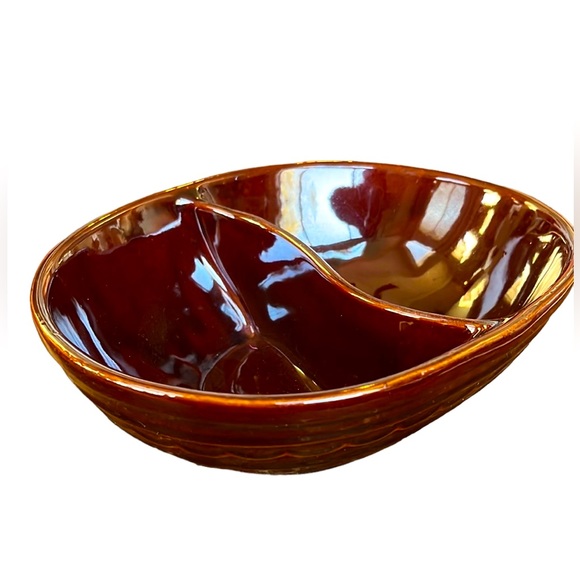 Vintage MARCREST USA Stoneware Divided Oval Baker Serving Dish Brown Daisy Dot - Picture 1 of 5